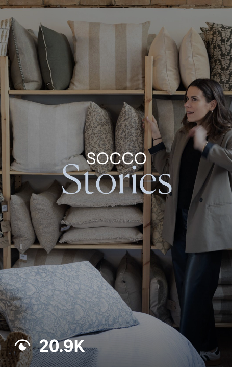 SOCCO Stories post featuring a presenter beside a display of pillows