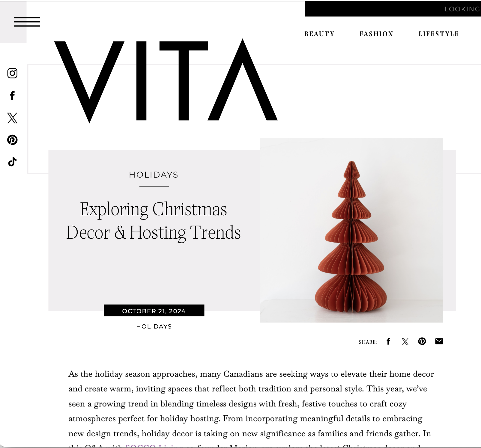 Screenshot of VITA Daily’s Exploring Christmas Decor and Hosting Trends